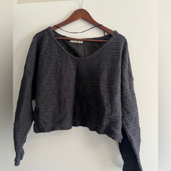Free People long sleeve pattern black top - Picture 1 of 3